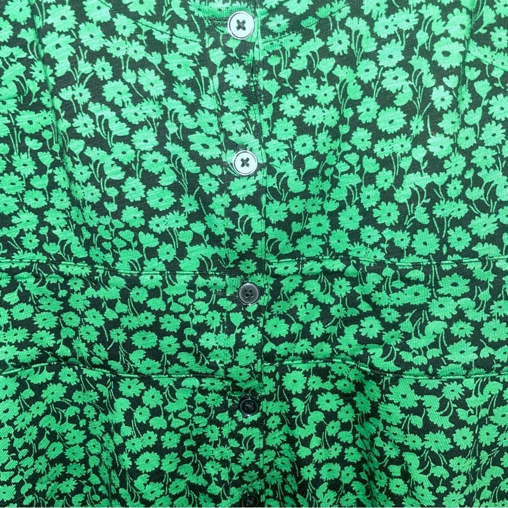 Boden Button Front Jersey Mini Floral Dress Green Bee Tulip Sprig Size 4R - Picture 5 of 10
